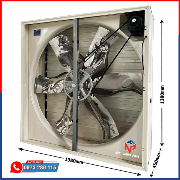 Quạt thông gió vuông trục đẩy 1380x1380 BMF-1380 12 Kích thước quạt thông gió vuông trục đẩy 1380x1380x450mm