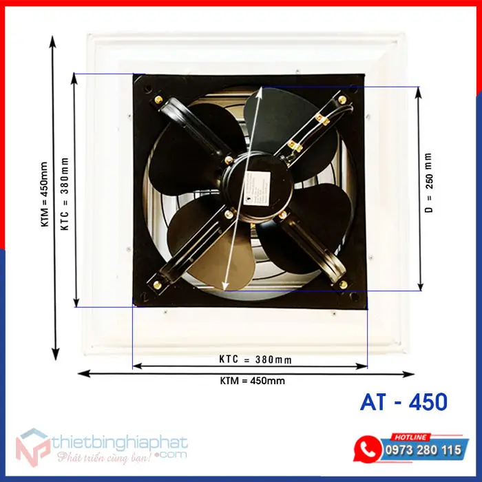 Quạt hút âm trần công nghiệp không ống AT-450 6 Quạt hút âm trần AT-450 450x450mm