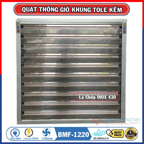 Quạt thông gió vuông tole kẽm 1220x1220 BMF-1220 9 Quạt thông gió vuông 1220x1220 BMF-1220 chớp INOX