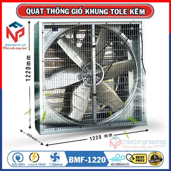 Quạt thông gió vuông tole kẽm 1220x1220 BMF-1220 8 Quạt thông gió vuông OMYSU 1220x1220x400 BMF-1220
