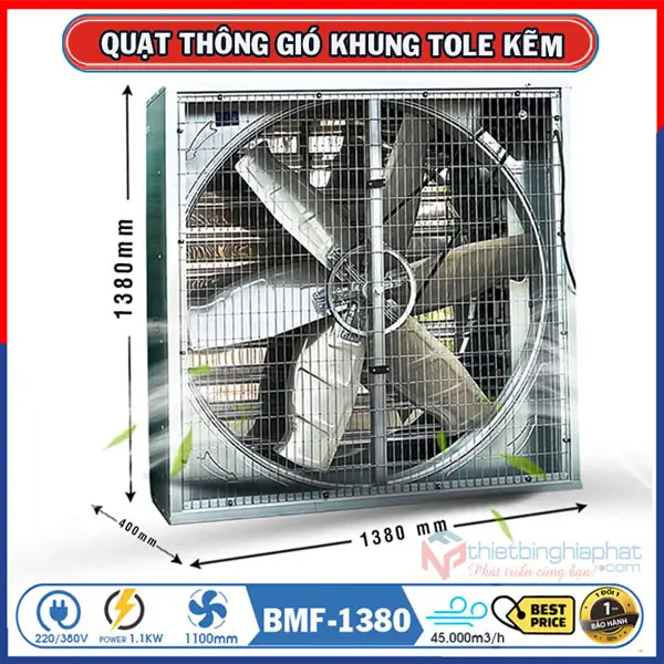 Quạt thông gió vuông tole kẽm 1380x1380 BMF-1380 11 Quạt thông gió vuông tole kẽm 1380x1380 BMF-1380 lưu lượng gió 45.000 m3/h