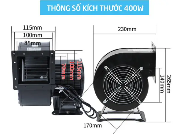 Quạt hút ly tâm mini 60W 10 Thông số kích thước Quạt hút li tâm mini 400W