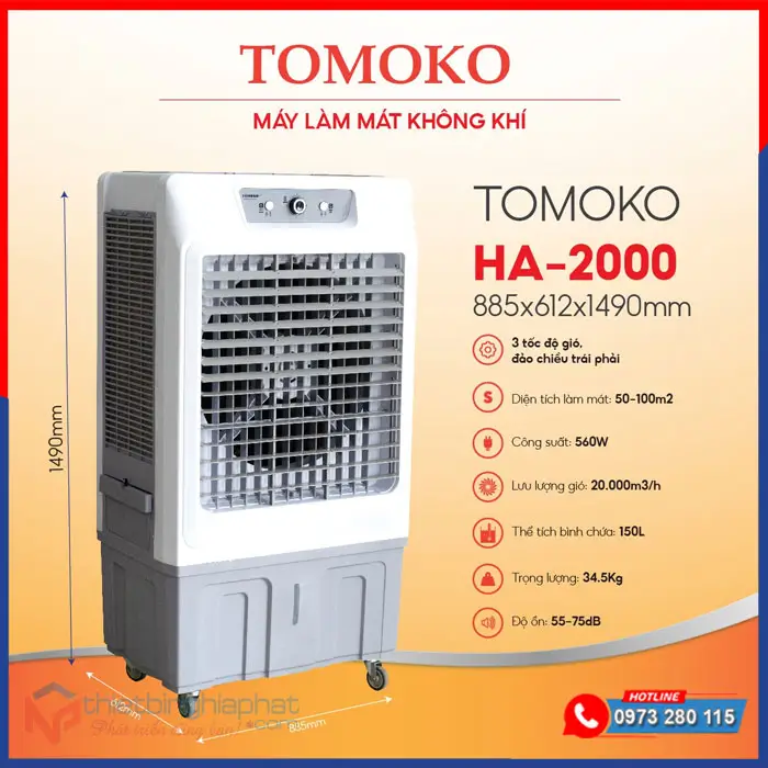Máy làm mát Motoko HA-2000 270W 20.000m3/h 6 Máy làm mát TOMOKO HA-2000 20.000 m3/h