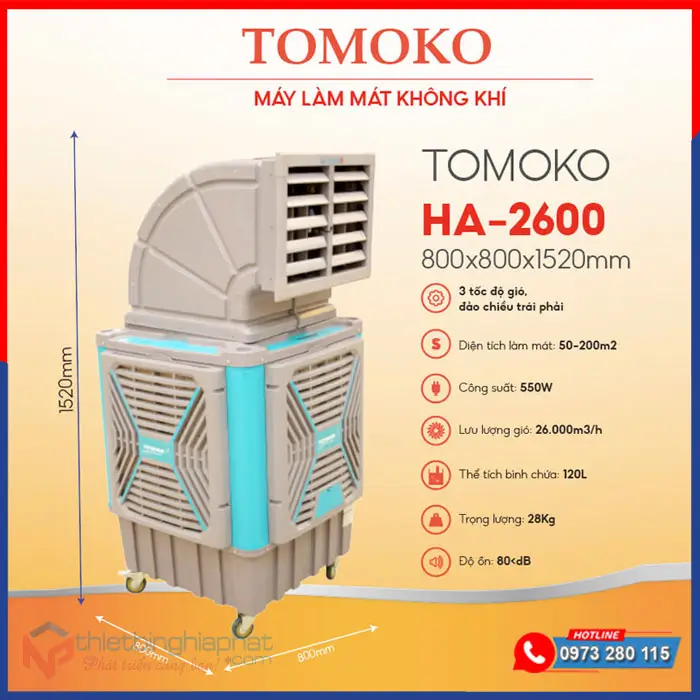 Máy làm mát công nghiệp TOMOKO HA-2600 550W 10 Máy làm mát công nghiệp TOMOKO HA-2600 550W 26.000 m3/h