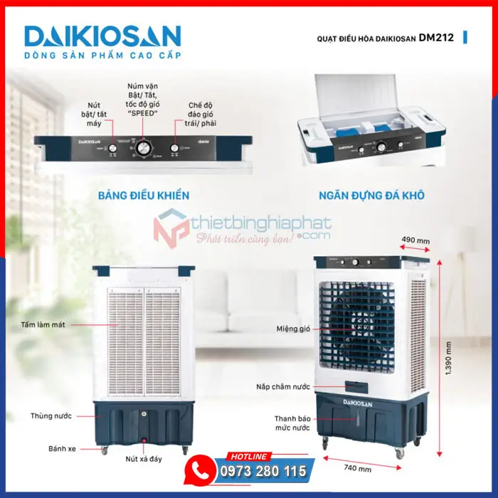 Máy làm mát Daikiosan DM212 235W 10 Máy làm mát Daikiosan DM212 thiết kế hiện đại