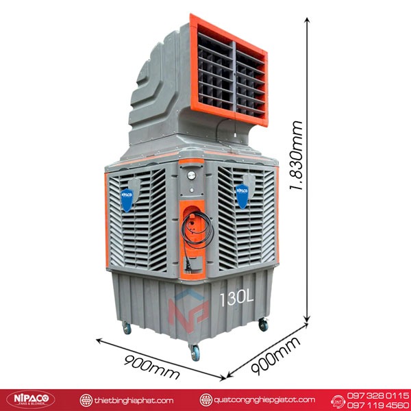 Máy làm mát công nghiệp di động Nipaco 1.5KW 130L 10 Kích thước Máy làm mát công nghiệp di động Nipaco 1.5KW 1830x900xx900mm