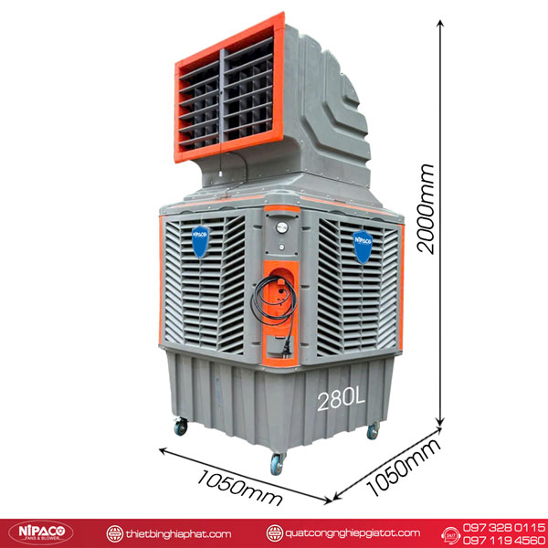 Máy làm mát công nghiệp di động Nipaco 2.2KW 280L 10 Kích thước Máy làm mát hơi nước 2.2KW - 2000x1050x1050mm