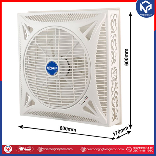 Quạt đảo dạng hộp ốp trần 600x600 có điều khiển 9 Quạt đảo dạng hộp ốp trần Kích thước 600x600x170mm