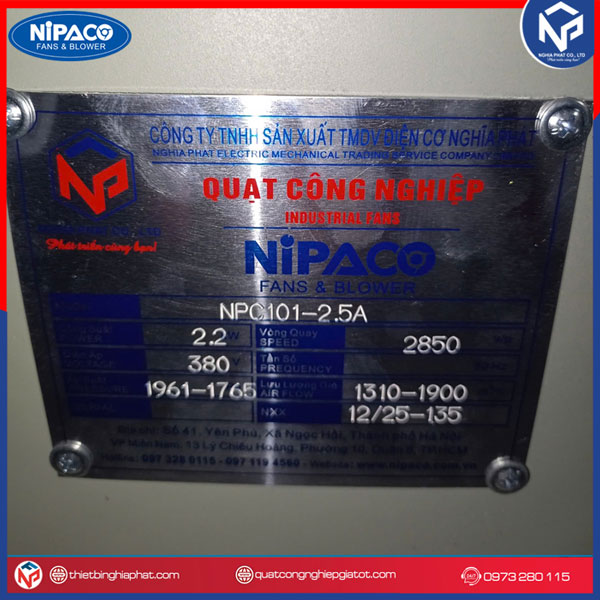 Quạt Ly Tâm Hút Khói 2.2kW NPC-101-2.5A 3HP 2800v/p 13 Quạt Ly Tâm Hút Khói 2.2kW NPC-101-2.5A 3HP 2800v/p