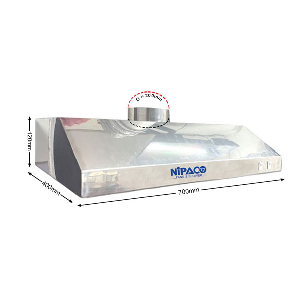Quạt hút mùi bếp QHB-200 (Combo Máng và Quạt hút mùi D200) 6 Máng hút mùi INOX 700x400x120 D200mm